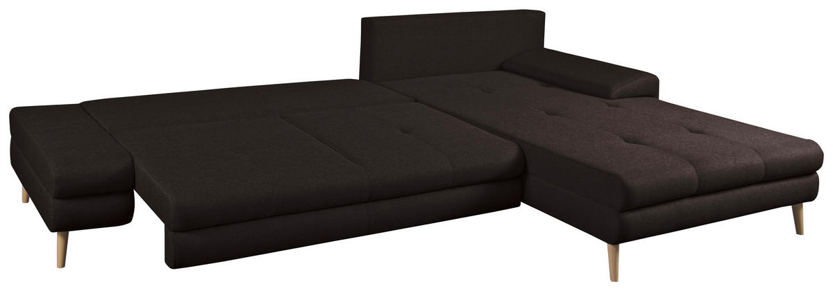 ECKSOFA in Webstoff Dunkelbraun  - Dunkelbraun/Erlefarben, Trend, Holz/Textil (313/215cm) - MID.YOU
