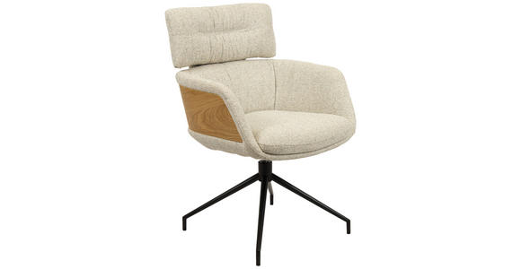 ARMLEHNSTUHL , Wippfunktion, Sitzfläche 360° drehbar, automatische Rückholfunktion , Webstoff  - Eichefarben/Beige, Design, Holz/Textil (62/92/66cm) - Dieter Knoll
