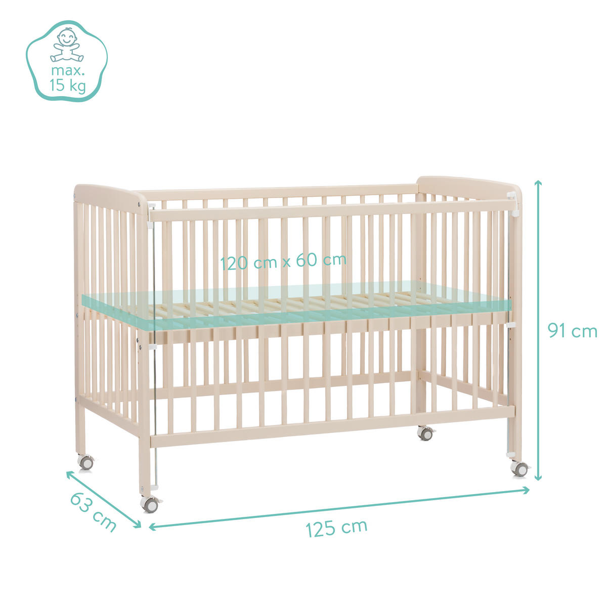 BEISTELLBETT Nena  125/63/91 cm  - Champagner, Basics, Holz (125/63/91cm) - Fillikid