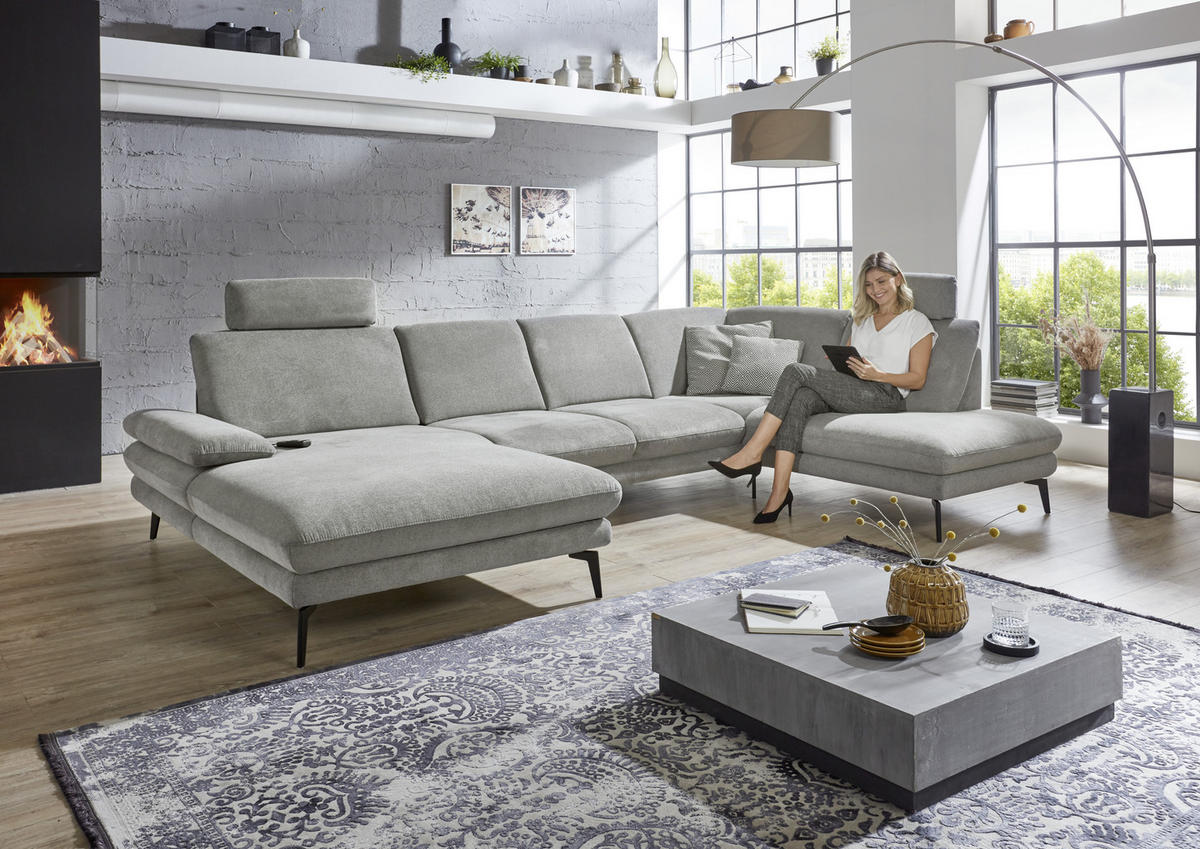 WOHNLANDSCHAFT in Webstoff Grau  - Schwarz/Grau, Design, Textil/Metall (180/344/208cm) - Dieter Knoll