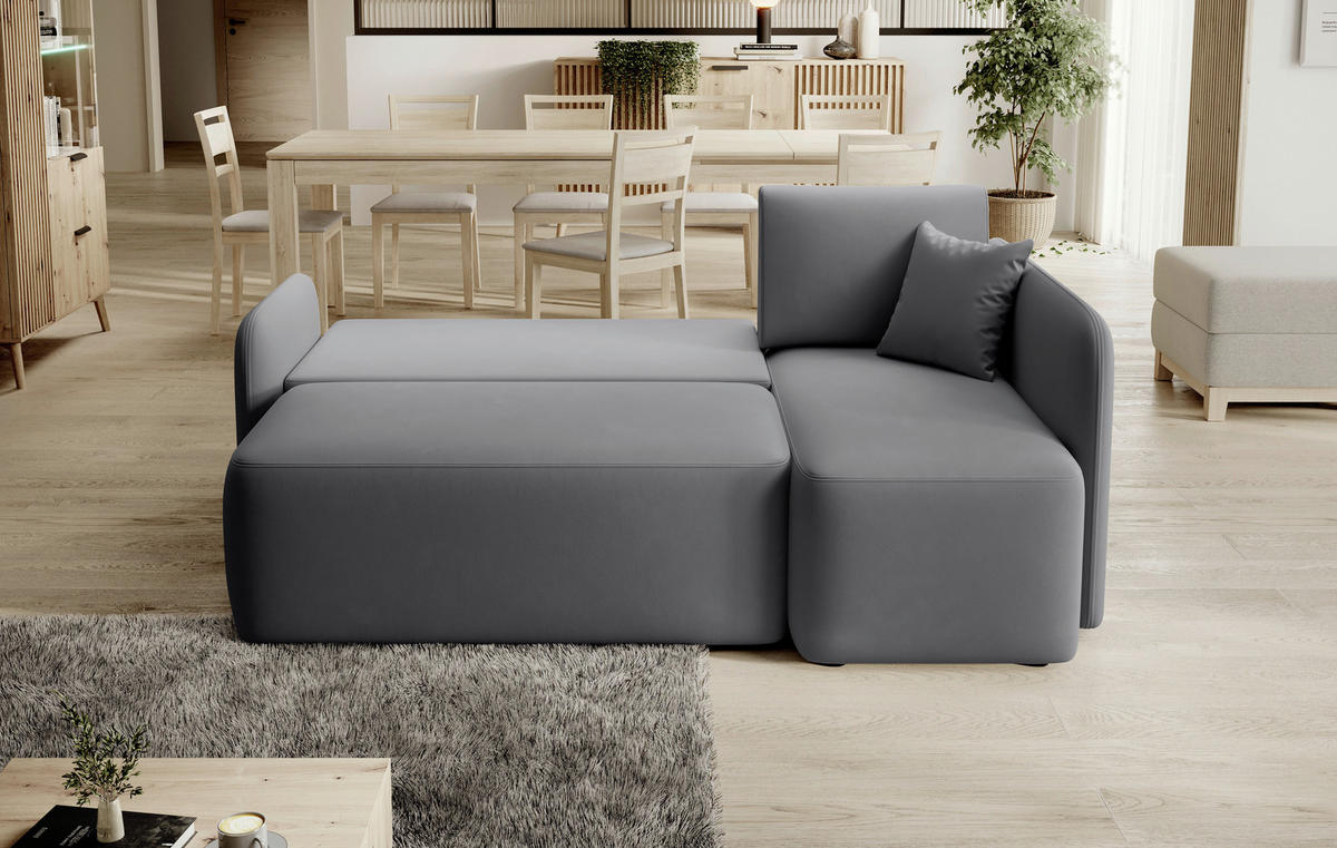 ECKSOFA Plüsch Grau  - Schwarz/Grau, Design, Kunststoff/Textil (206/150cm) - P & B