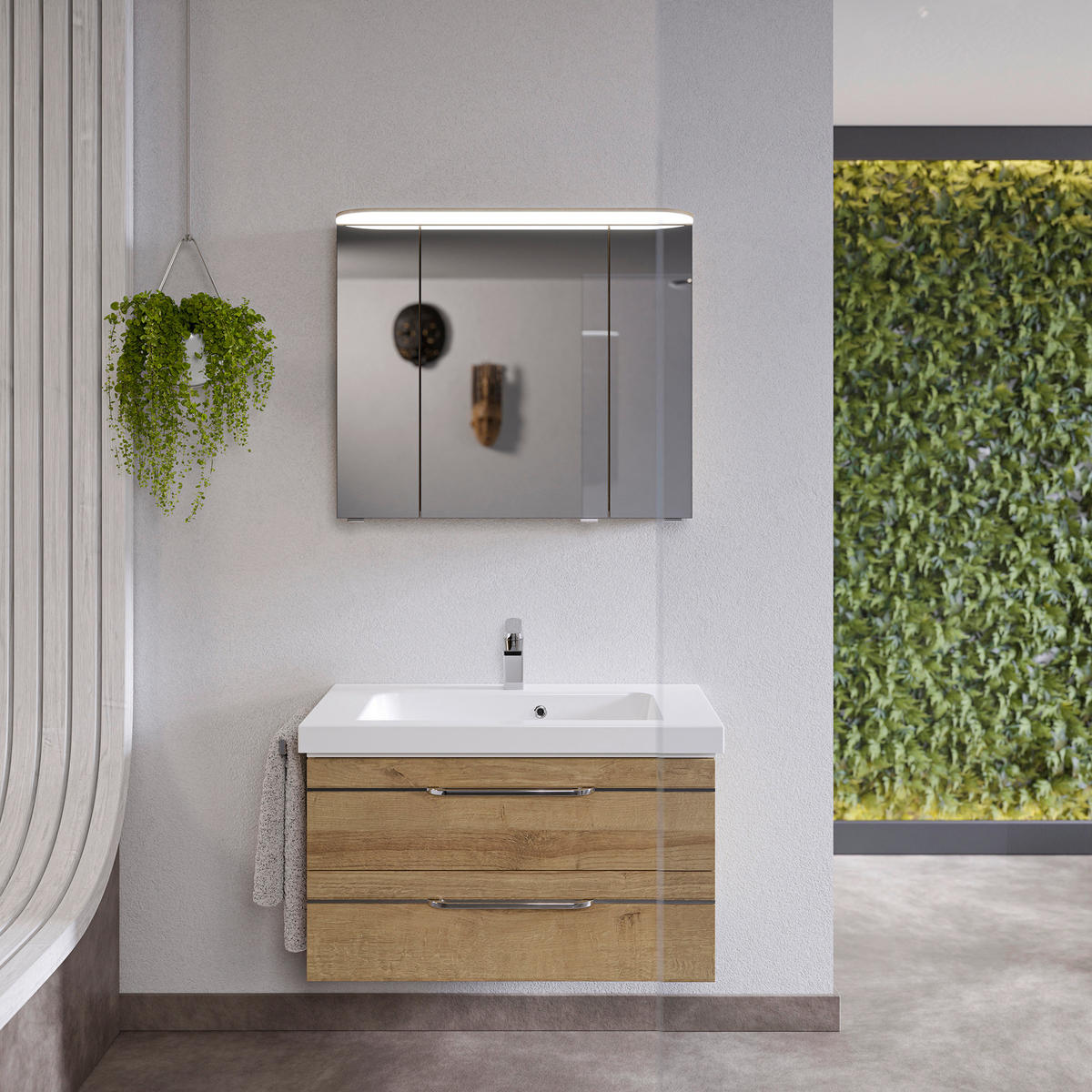 BADEZIMMER 3-teilig  in 92 cm  - Chromfarben/Eichefarben, KONVENTIONELL, Glas/Holzwerkstoff (92cm) - Pelipal