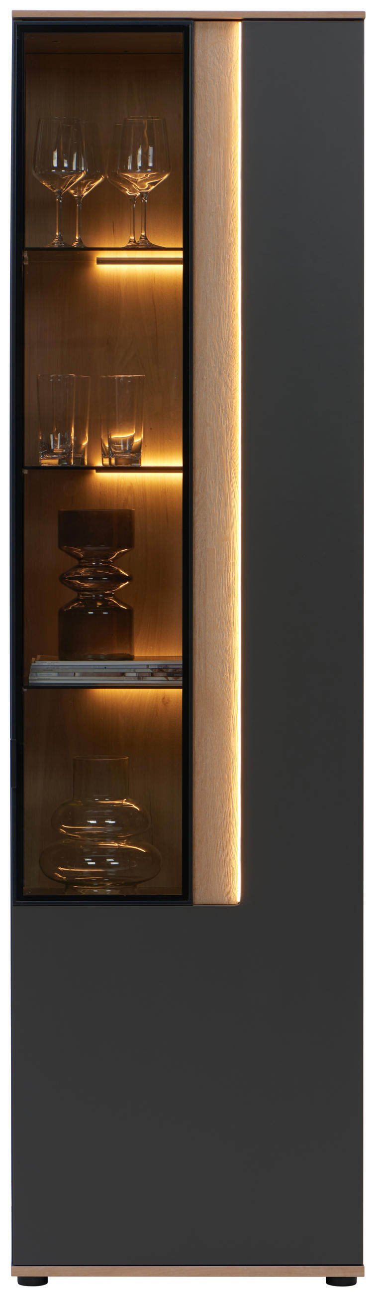 VITRINĂ  in furniruit antracit  - antracit, Design, sticlă/metal (60,6/213,1/42cm) - Dieter Knoll