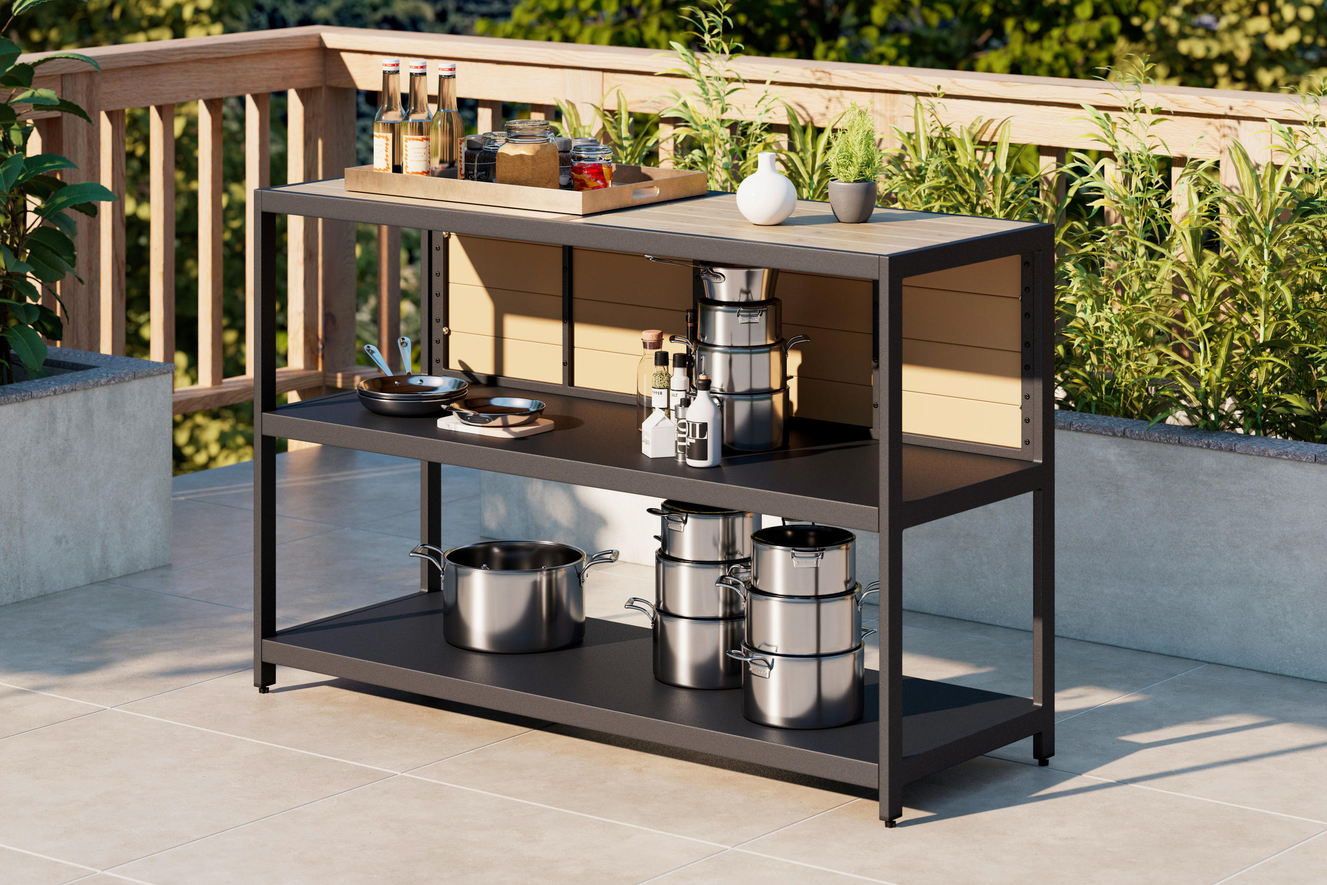 GARTEN-BARTISCH in Metall, Kunststoff 140/50/91 cm   - Dunkelgrau/Teakfarben, LIFESTYLE, Kunststoff/Metall (140/50/91cm) - Ambia Garden