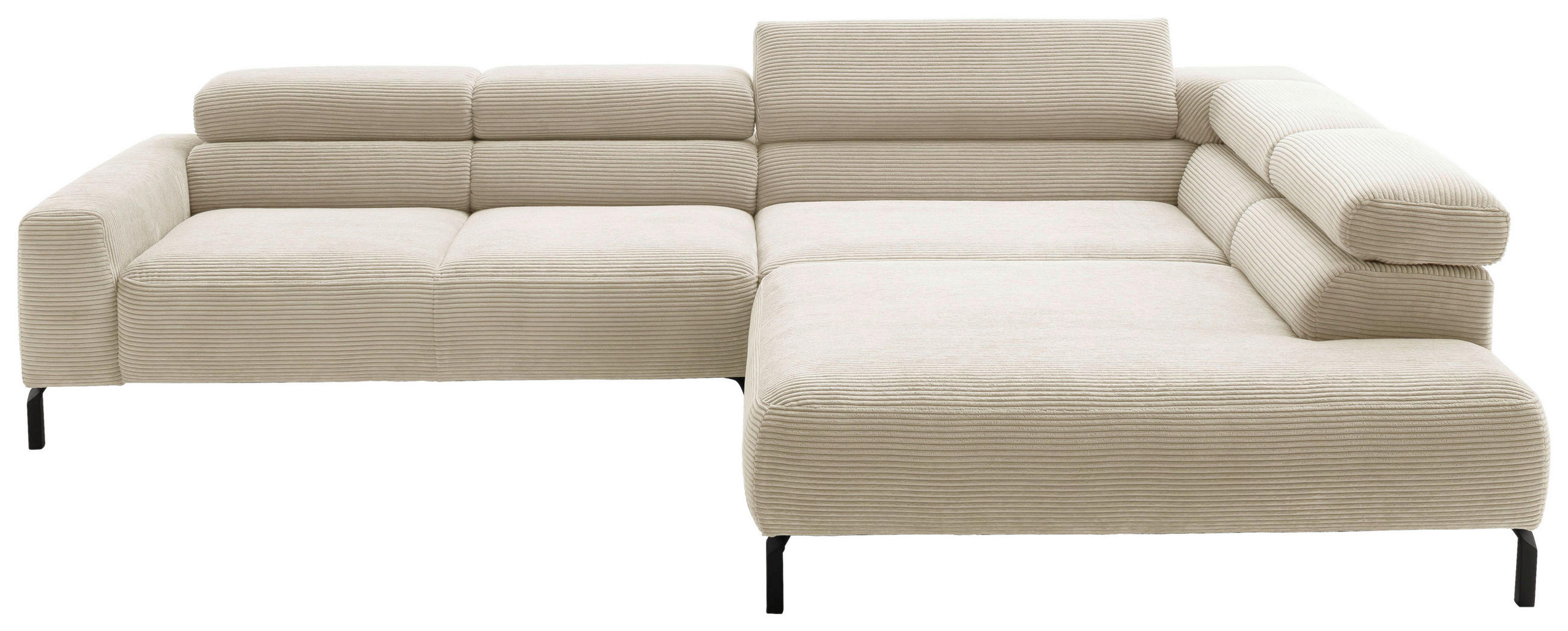 ECKSOFA inkl. Funktion in Cord Naturfarben  - Schwarz/Naturfarben, Modern, Textil/Metall (309/219cm) - Pure Home Lifestyle