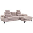 ECKSOFA Rosa Mikrovelours  - Chromfarben/Schwarz, KONVENTIONELL, Kunststoff/Textil (270/170cm) - Carryhome