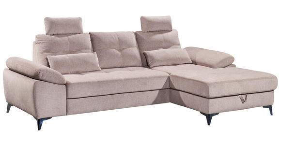 ECKSOFA Rosa Mikrovelours  - Chromfarben/Schwarz, KONVENTIONELL, Kunststoff/Textil (270/170cm) - Carryhome