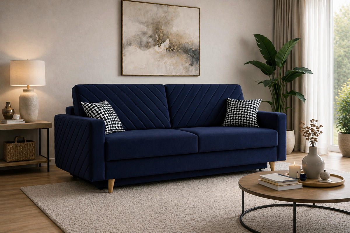 SCHLAFSOFA Dunkelblau  - Schwarz/Dunkelblau, Design, Holz/Kunststoff (230/96/97cm) - MID.YOU