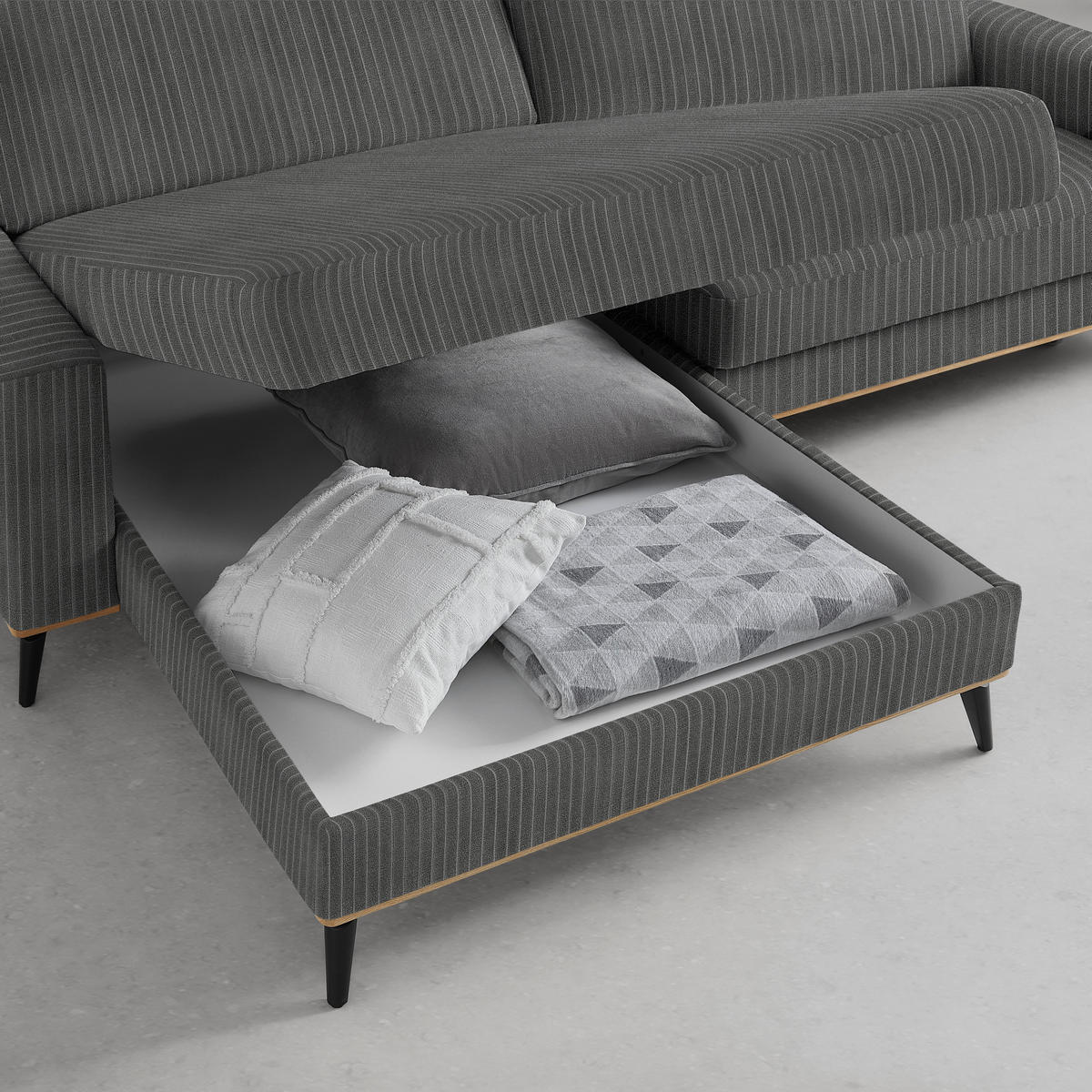 ECKSOFA Chenille, Cord Graphitfarben  - Schwarz/Graphitfarben, Konventionell, Holz/Textil (167/87/234cm) - MID.YOU