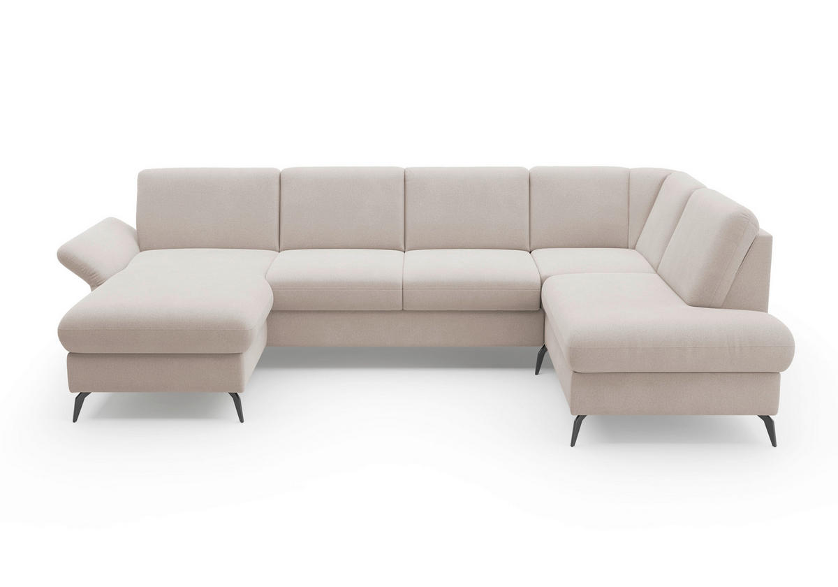 WOHNLANDSCHAFT in Flachgewebe Greige  - Greige/Schwarz, KONVENTIONELL, Textil/Metall (164/314/195cm) - Sit & More