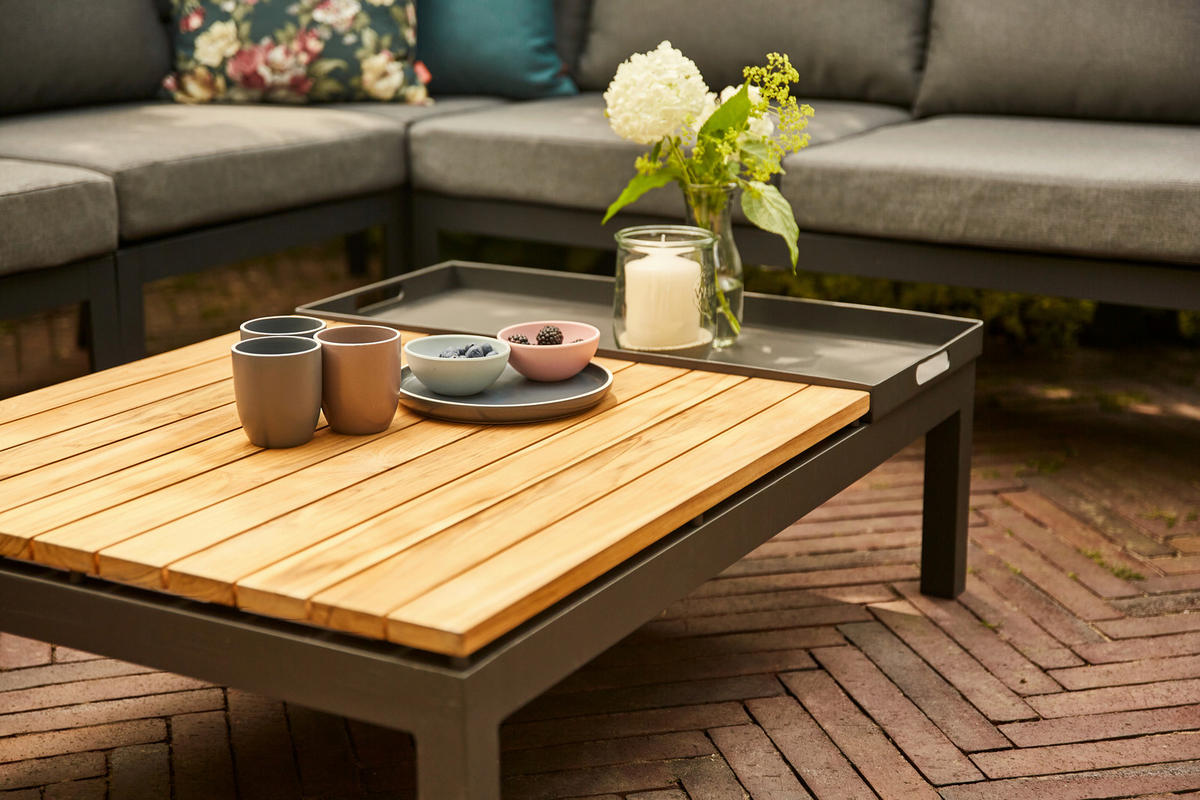 LOUNGETISCH 102/70/27,5 cm Holz  - Anthrazit/Teakfarben, MODERN, Holz/Metall (102/70/27,5cm) - Siena Garden