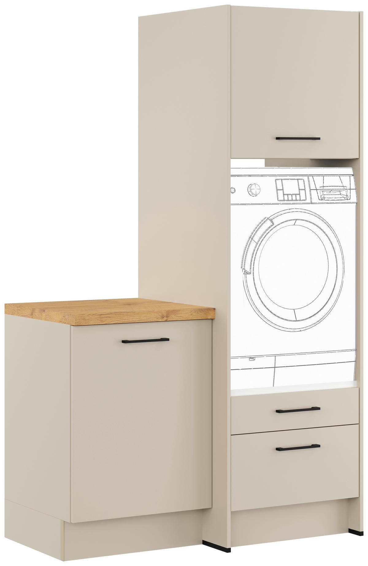 WASCHMASCHINENSCHRANK 123/206,2/58 cm Hellgrau  - Hellgrau/Schwarz, Basics, Holzwerkstoff/Metall (123/206,2/58cm) - Impuls