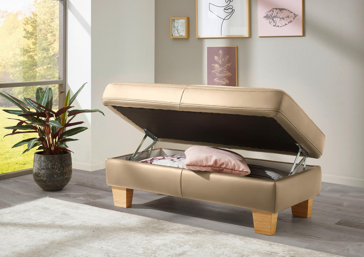 ECKSOFA in Echtleder Beige  - Eiche Bianco/Beige, Konventionell, Leder/Holz (235/257cm) - Valdera