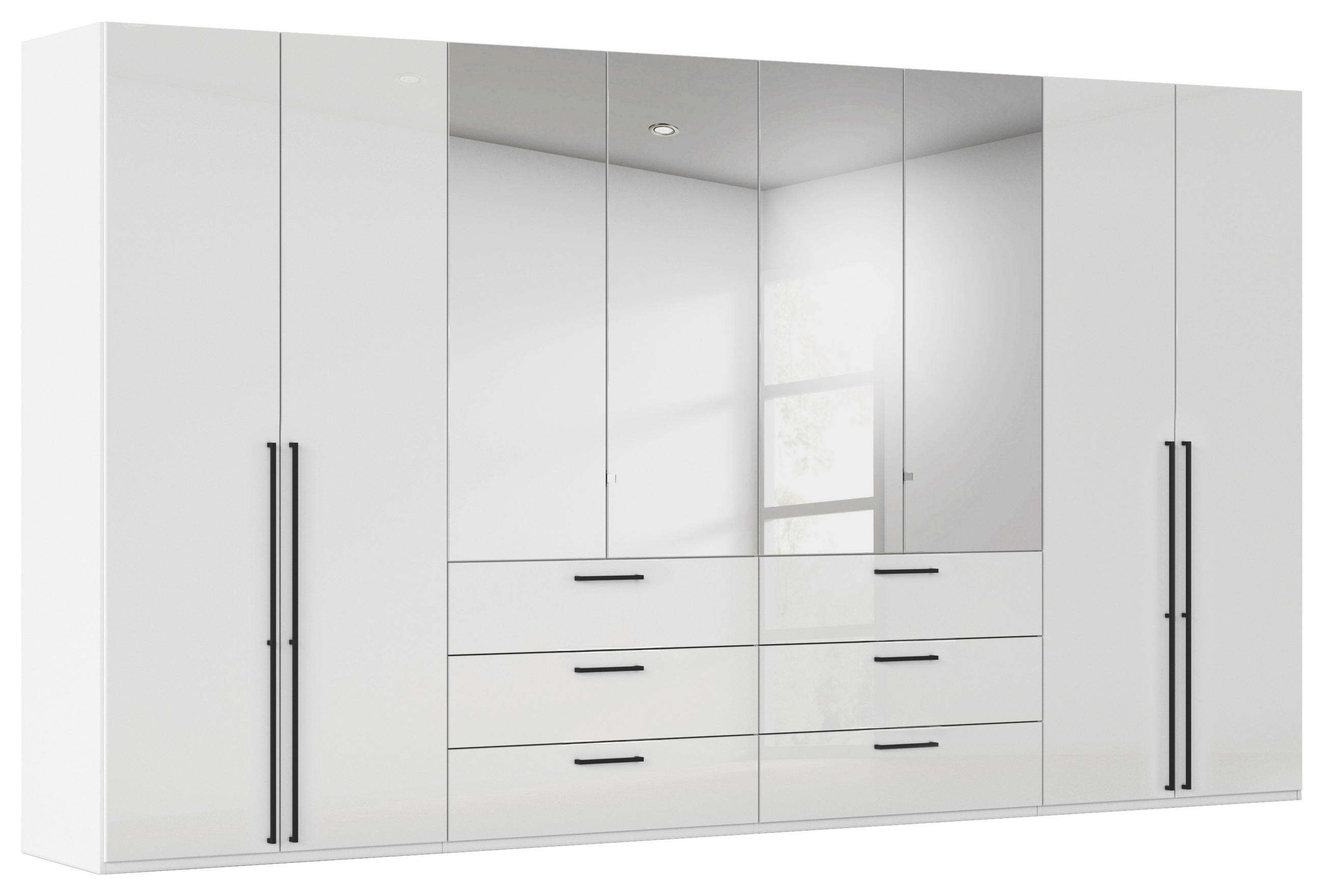 DREHTÜRENSCHRANK 400/235/61 cm,  in Weiß, Weiß Hochglanz, 8-türig  - Chromfarben/Weiß Hochglanz, Basics, Glas/Holzwerkstoff (400/235/61cm) - Novel