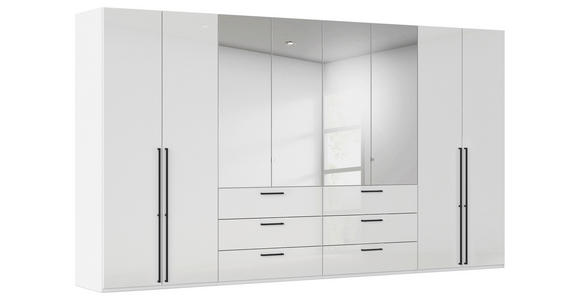 DREHTÜRENSCHRANK 400/223/61 cm,  in Weiß, Weiß Hochglanz, 8-türig  - Chromfarben/Weiß Hochglanz, Basics, Glas/Holzwerkstoff (400/223/61cm) - Novel