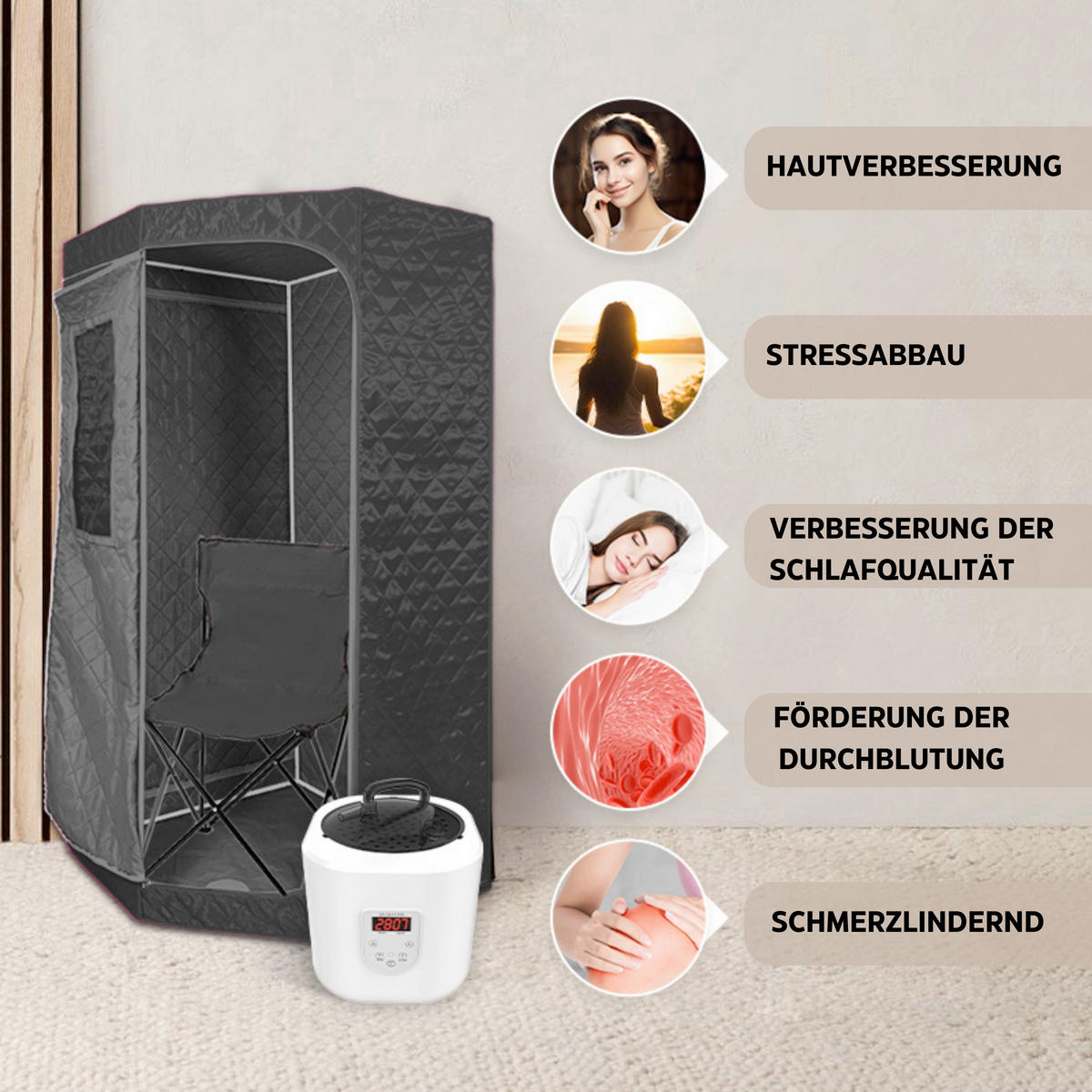 SAUNA für 1 Personen  - Schwarz, KONVENTIONELL, Kunststoff (90/190/90cm) - Sanotechnik