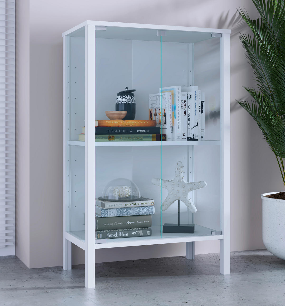 VITRÍNA, čiré, bílá, 60/80/35 cm - bílá/čiré, Design, kompozitní dřevo/plast (60/80/35cm) - Livetastic