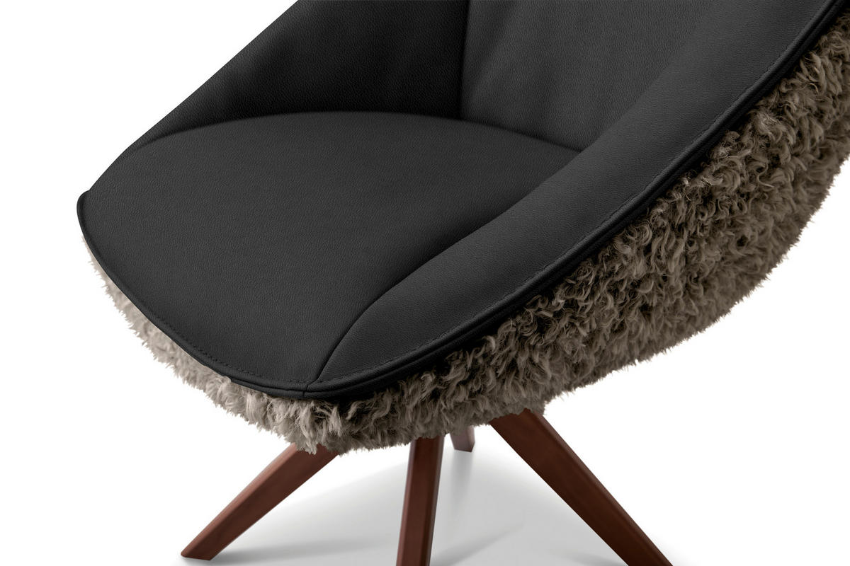 ARMLEHNSTUHL  Beinauswahl, Lederauswahl, Stoffauswahl, inklusive Armlehnen, automatische Rückholfunktion, gepolsterte Armlehnen, Sitzfläche 320° drehbar Hochflor Echtleder  - Dunkelbraun/Nussbaumfarben, Design, Leder/Holz (61/89/70cm) - Koinor