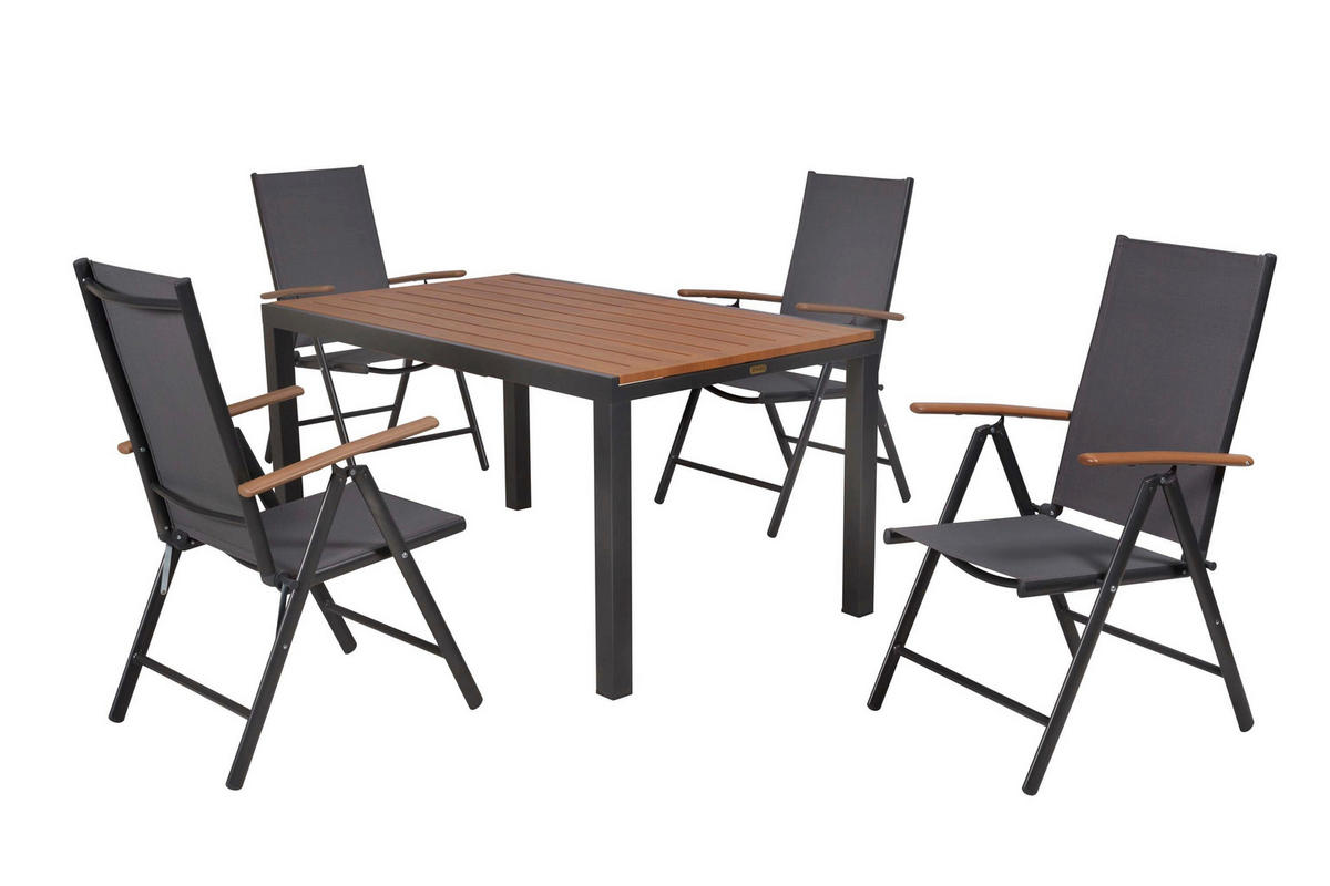 GARTENTISCHGRUPPE beschichtet Aluminium  - Graphitfarben/Naturfarben, KONVENTIONELL, Textil/Metall - Gardenson