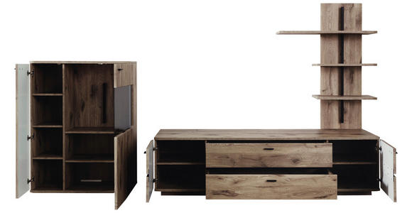WOHNWAND in Anthrazit, Eichefarben 300/181/50 cm - Eichefarben/Anthrazit, KONVENTIONELL, Glas/Holzwerkstoff (300/181/50cm) - Cantus