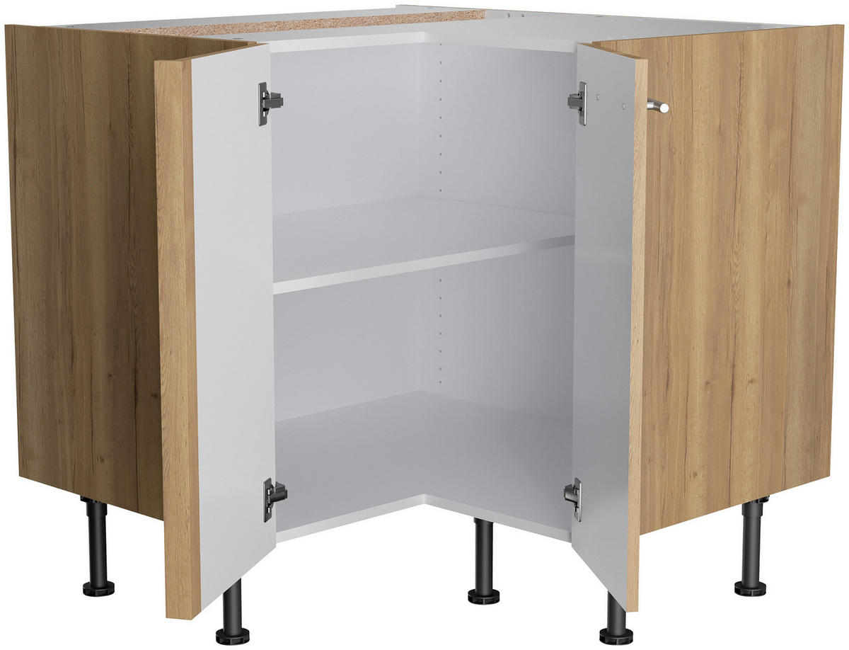 ECKKÜCHE 270/200 cm  in Eichefarben  - Edelstahlfarben/Eichefarben, Basics, Holzwerkstoff/Metall (270/200cm) - Optifit