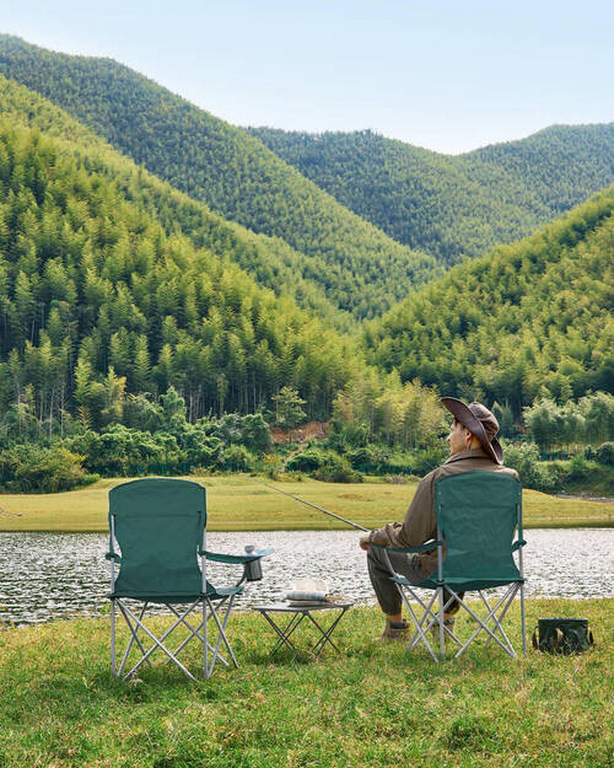 SADA KEMPINGOVÝCH ŽIDLÍ 2 ks,  - barvy stříbra/tmavě zelená, Basics, kov/textil (86/97/54cm) - Modante