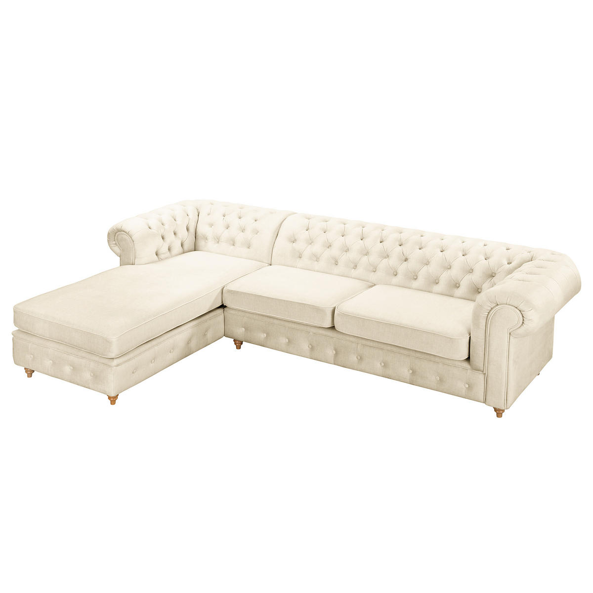 ECKSOFA Laura in Mikrofaser Creme  182/284 cm  - Creme/Braun, Design, Holz/Textil (182/284cm) - P & B