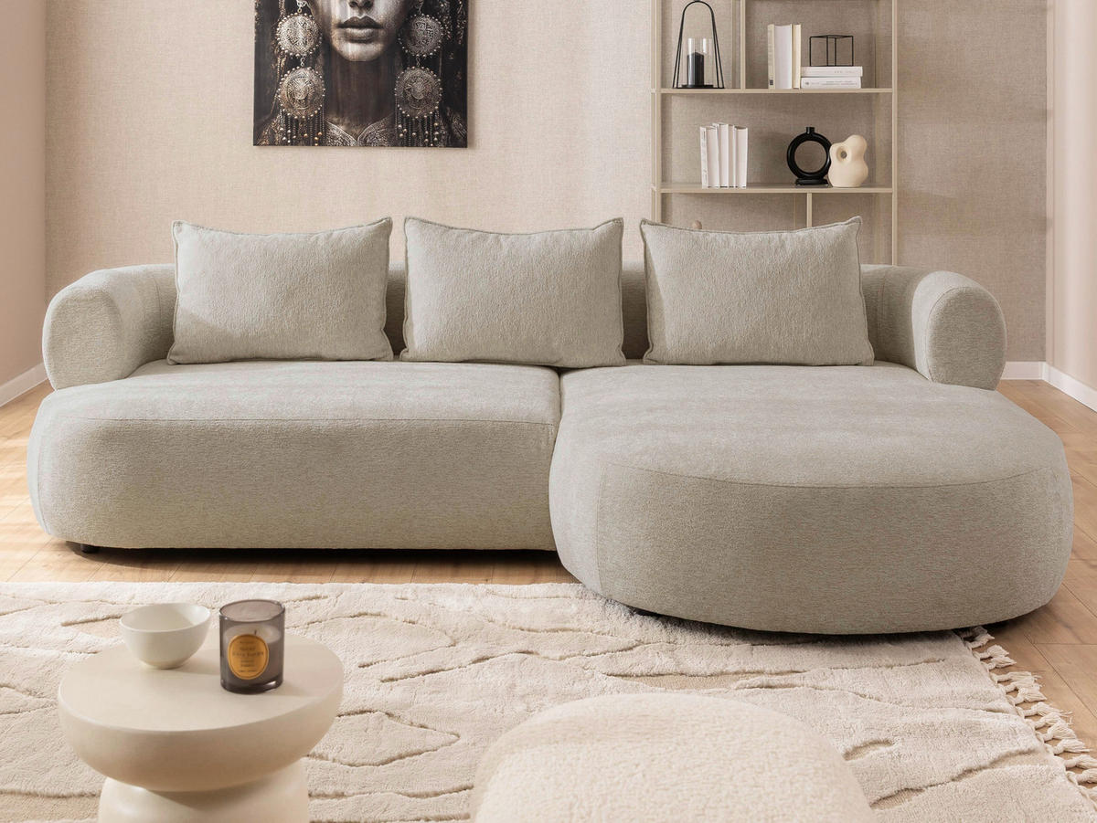 ECKSOFA in Chenille Beige  256/156 cm  - Beige/Schwarz, Design, Kunststoff/Textil (256/156cm) - Livetastic