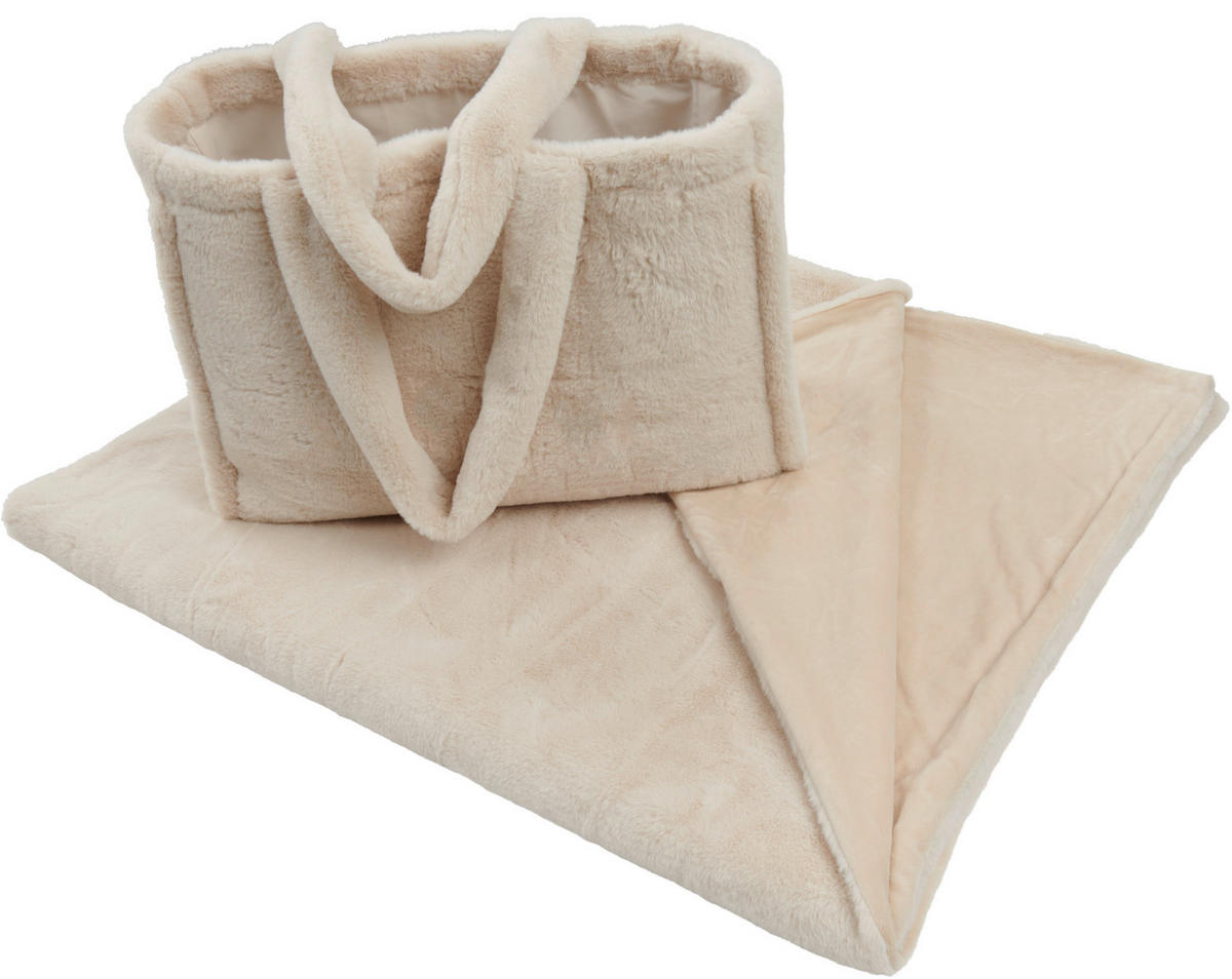 MĚKKÁ PŘIKRÝVKA A POLŠTÁŘ, polyester, 130/160 cm - krémová, Konvenční, textil (130/160cm) - Esposa
