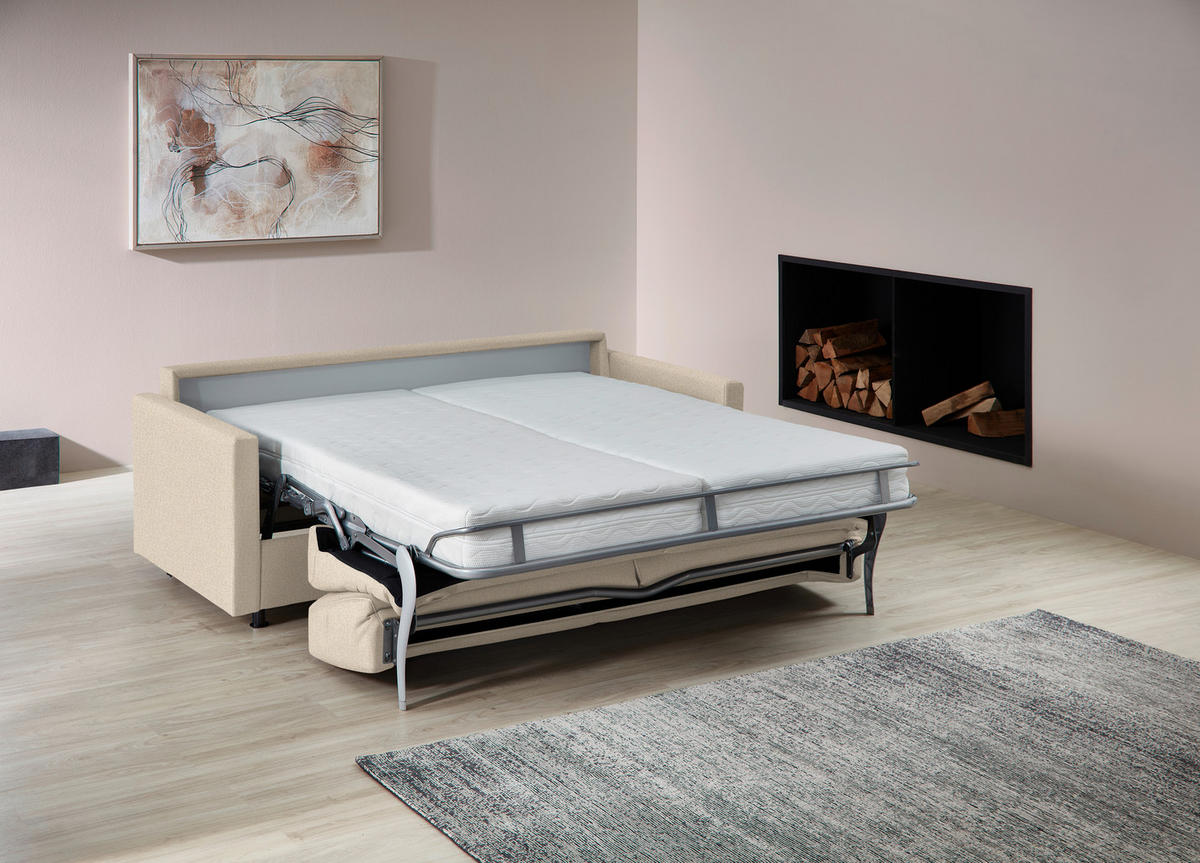 SCHLAFSOFA  in Flachgewebe Beige  - Beige/Schwarz, KONVENTIONELL, Textil/Metall (207/88/101cm) - Bali