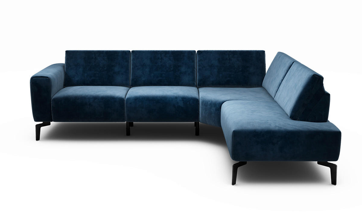 ECKSOFA Cosy Dunkelblau Samt  - Schwarz/Dunkelblau, Design, Textil/Metall (256/193cm) - SENSOO