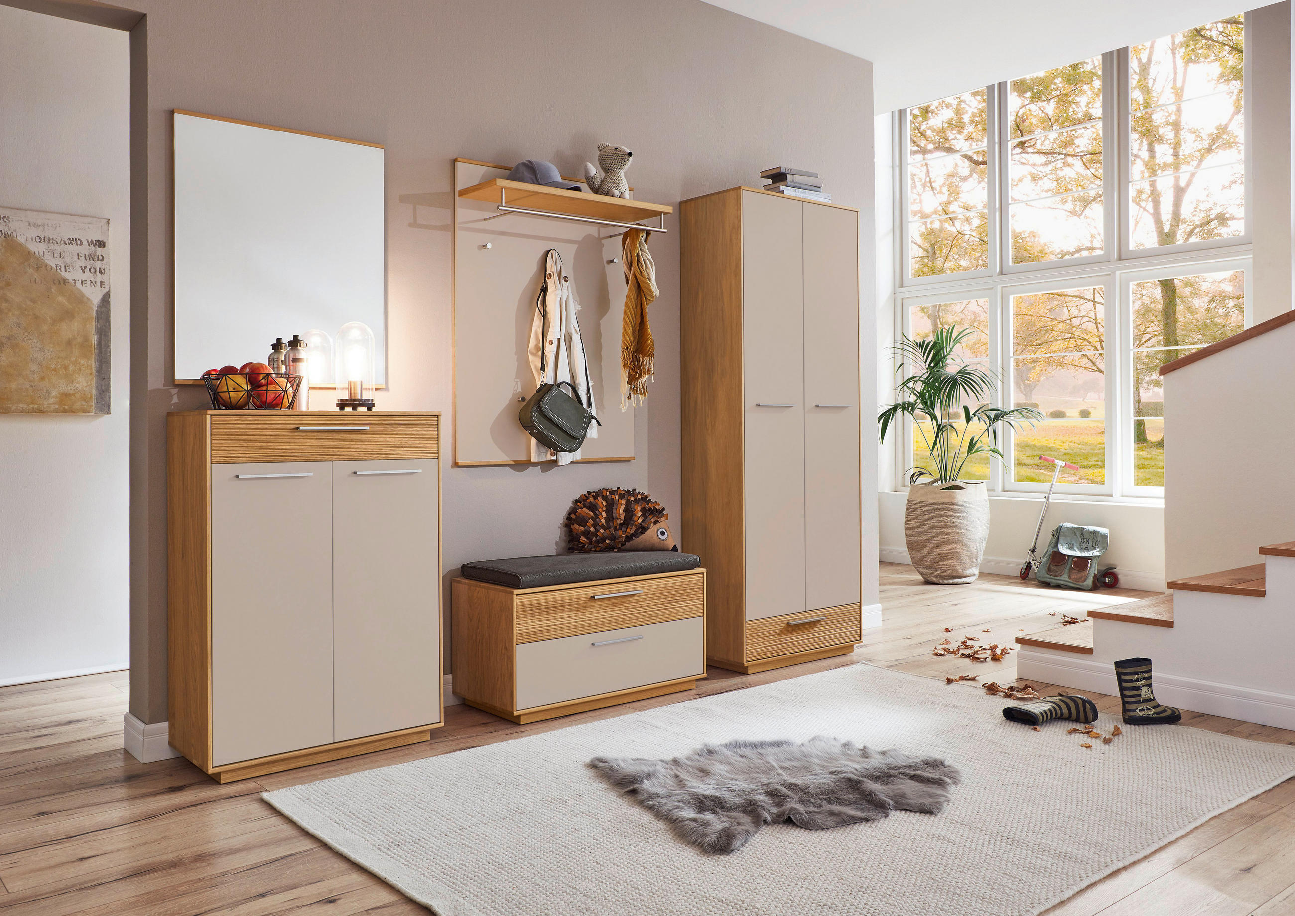 GARDEROBE 6-teilig  in 250/195/40 cm  - Taupe/Eichefarben, Design, Glas/Holz (250/195/40cm)