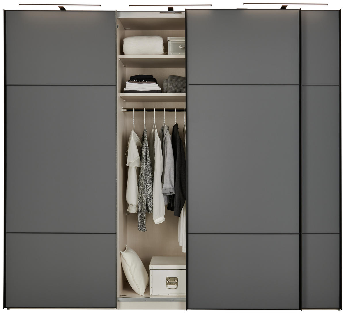  SCHWEBETÜRENSCHRANK 3-türig  - Schwarz/Grau, Design, Glas/Holzwerkstoff (249/222cm) - Moderano
