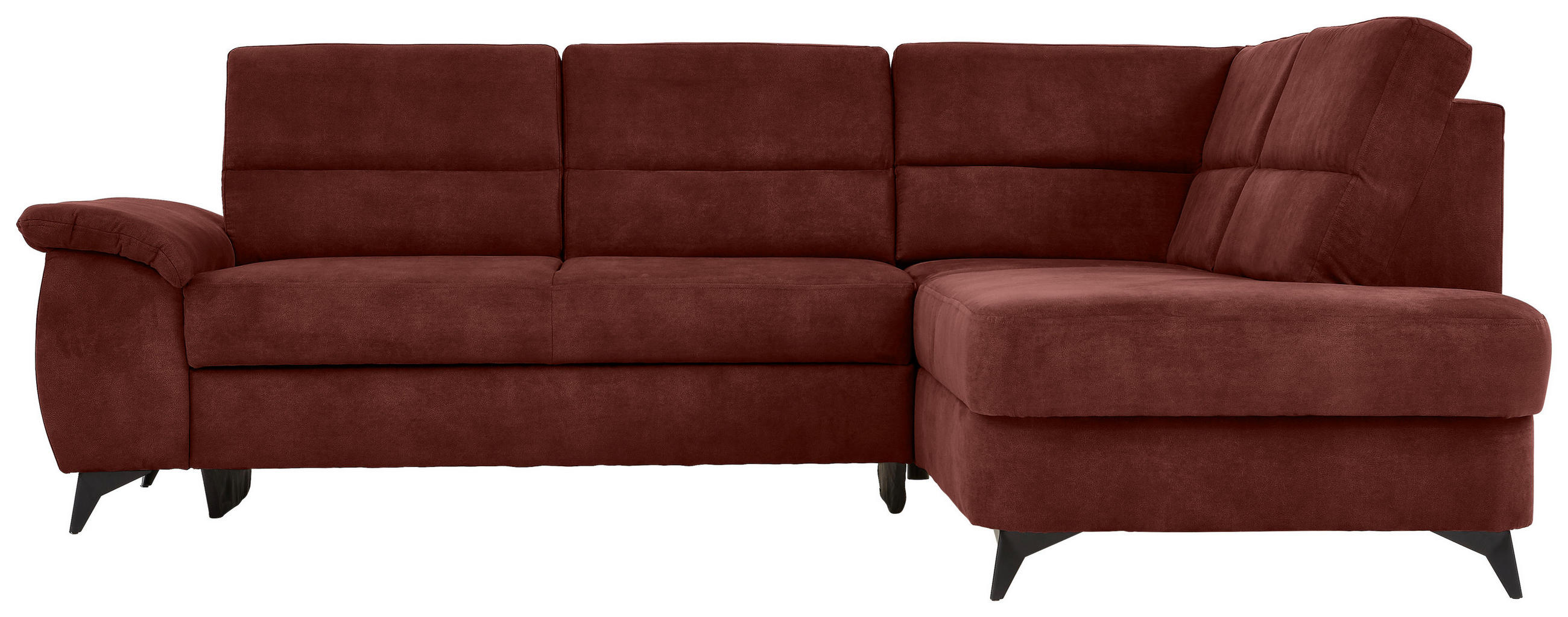 Wohnlandschaft inkl.Funktionen Rotbraun Lederlook - Rotbraun/Schwarz, KONVENTIONELL, Textil/Metall (257/194cm) - Cantus