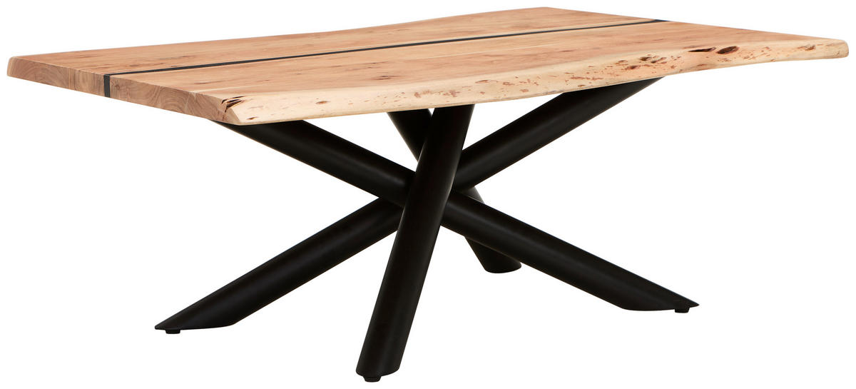 COUCHTISCH Akazie vollmassiv 115/70/45 cm rechteckig Schwarz, Akaziefarben  - Schwarz/Akaziefarben, LIFESTYLE, Holz/Metall (115/70/45cm) - Landscape