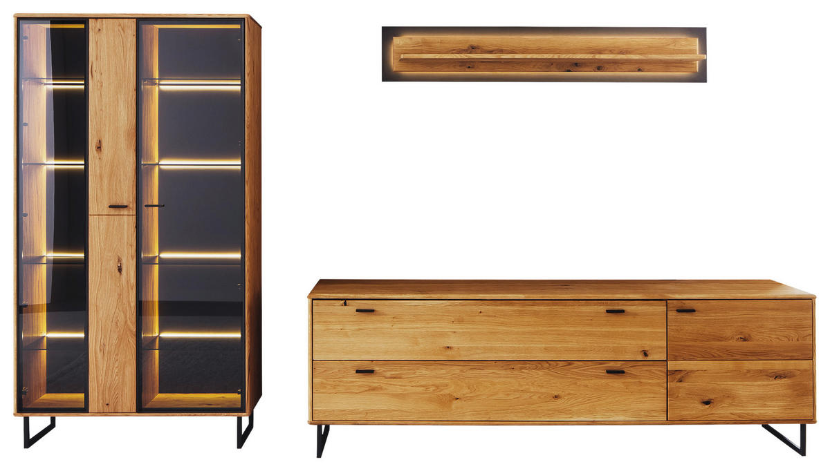 WOHNWAND  in Anthrazit, Wildeiche 319/186/50 cm  - Wildeiche/Anthrazit, Design, Glas/Holz (319/186/50cm) - MID.YOU