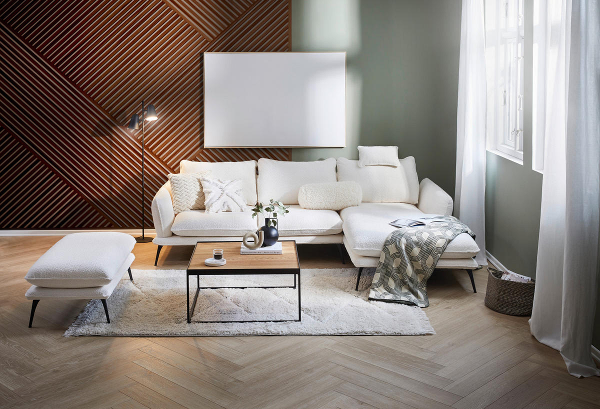 HÖRNSOFFA i bouclé cremefärgad  - svart/cremefärgad, Design, metall/textil (279/194cm) - Best Price