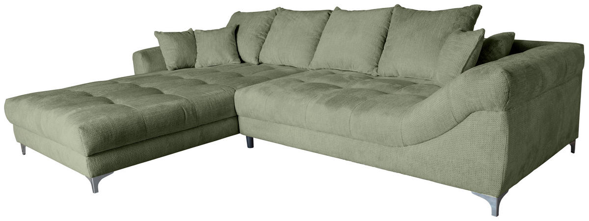 ECKSOFA Dunkelgrün Chenille  - Chromfarben/Dunkelgrün, KONVENTIONELL, Textil/Metall (227/329cm) - Carryhome