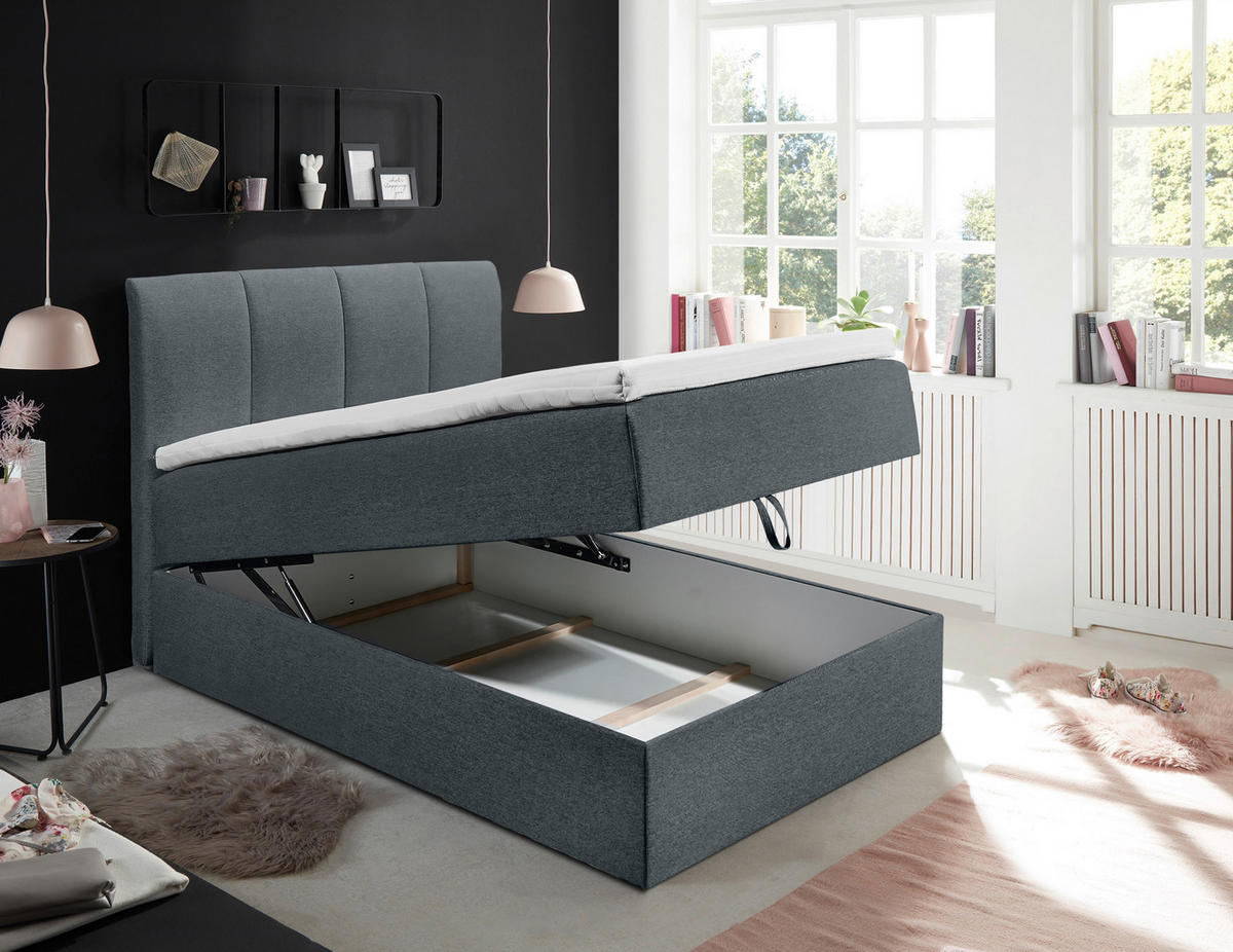 POSTEL BOXSPRING, 120/200 cm, antracitová - černá/antracitová, Basics, textil/plast (120/200cm) - MID.YOU