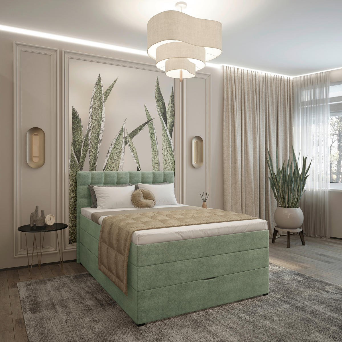 BOXSPRINGBETT 120/200 cm,  in Grün, Matratze, Bettkasten, Topper, H3 = fest  - Schwarz/Grün, KONVENTIONELL, Kunststoff/Textil (120/200cm) - Boxxx