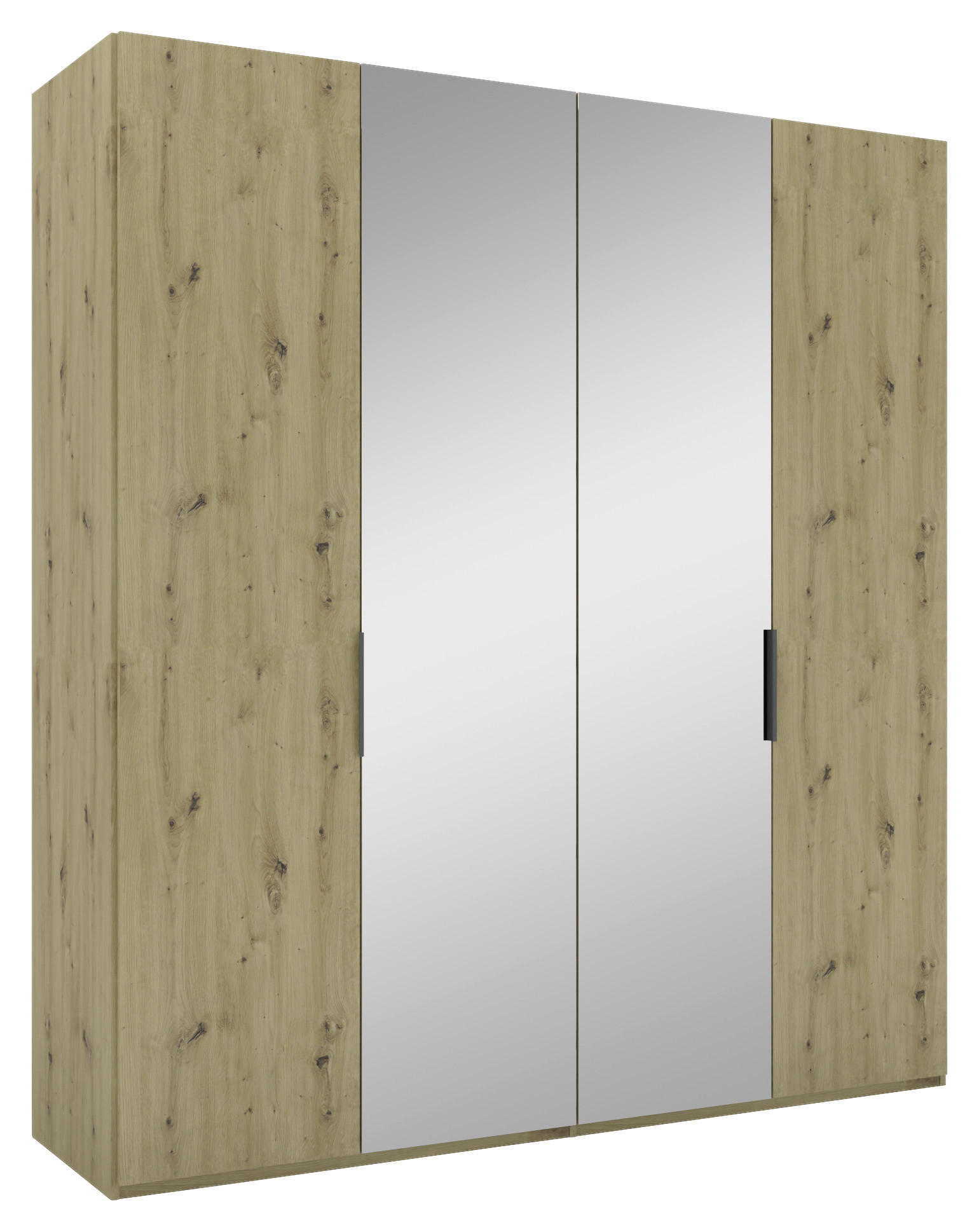 DREHTÜRENSCHRANK 200/223/62 cm 4-türig Eiche Artisan  - Schwarz/Eiche Artisan, KONVENTIONELL, Glas/Holzwerkstoff (200/223/62cm) - Novel