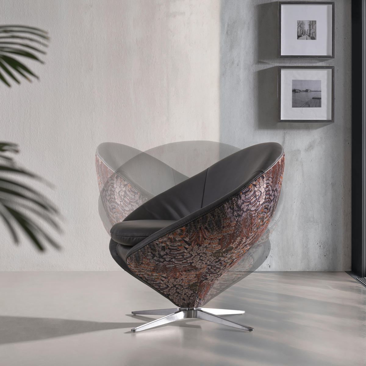 SESSEL in Jacquard Kombination Echtleder/Stoff Grau  - Grau/Nickelfarben, Design, Leder/Textil (84/81/79cm) - Koinor