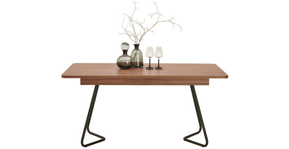 ESSTISCH in Metall, Holzwerkstoff 160(205)/90/76 cm - Walnussfarben/Schwarz, Design, Holzwerkstoff/Metall (160(205)/90/76cm) - Hom`in