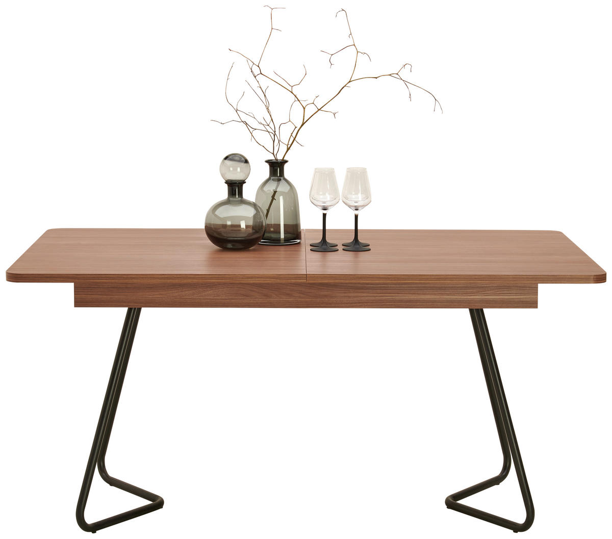 ESSTISCH in Metall, Holzwerkstoff 160-205/90/76 cm  - Walnussfarben/Schwarz, Design, Holzwerkstoff/Metall (160-205/90/76cm) - Hom`in