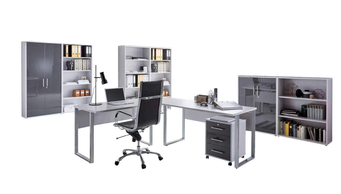 BÜRO erweiterbar, abschließbar Grau, Anthrazit Hochglanz - Anthrazit Hochglanz/Grau, MODERN, Holzwerkstoff/Metall - MID.YOU