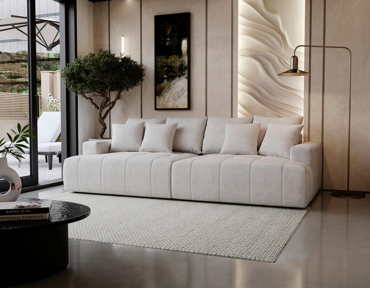 BIGSOFA ADELE in Chenille Creme  - Creme/Schwarz, Design, Kunststoff/Textil (270/85/136cm) - Livetastic