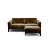 2,5-Sitzer inkl. Hocker in Samt Braun  - Schwarz/Braun, Design, Textil/Metall (220/86/86-94cm) - SENSOO