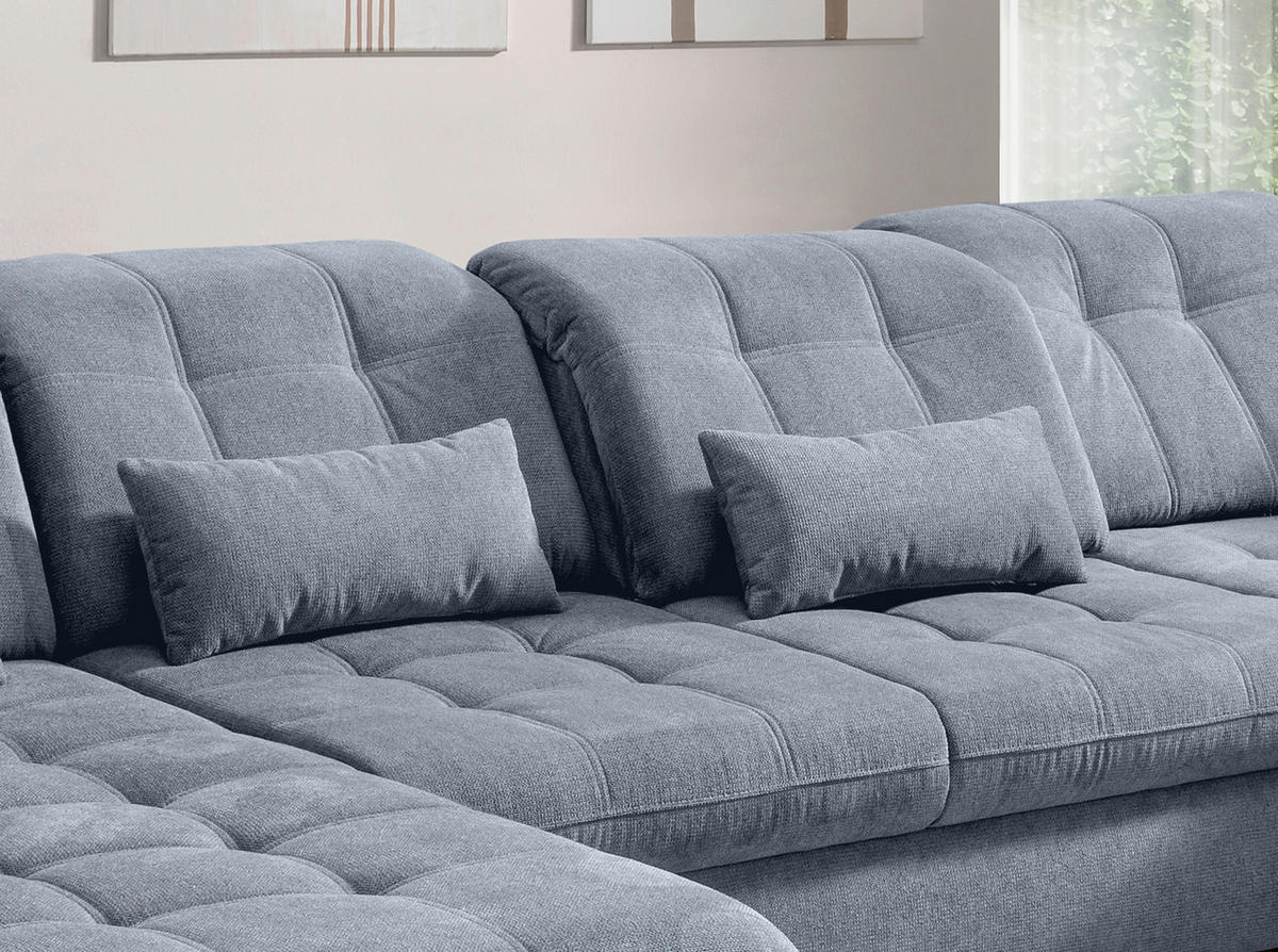 WOHNLANDSCHAFT in Chenille Hellblau  - Schwarz/Hellblau, Modern, Textil/Metall (184/387/252cm) - Livetastic