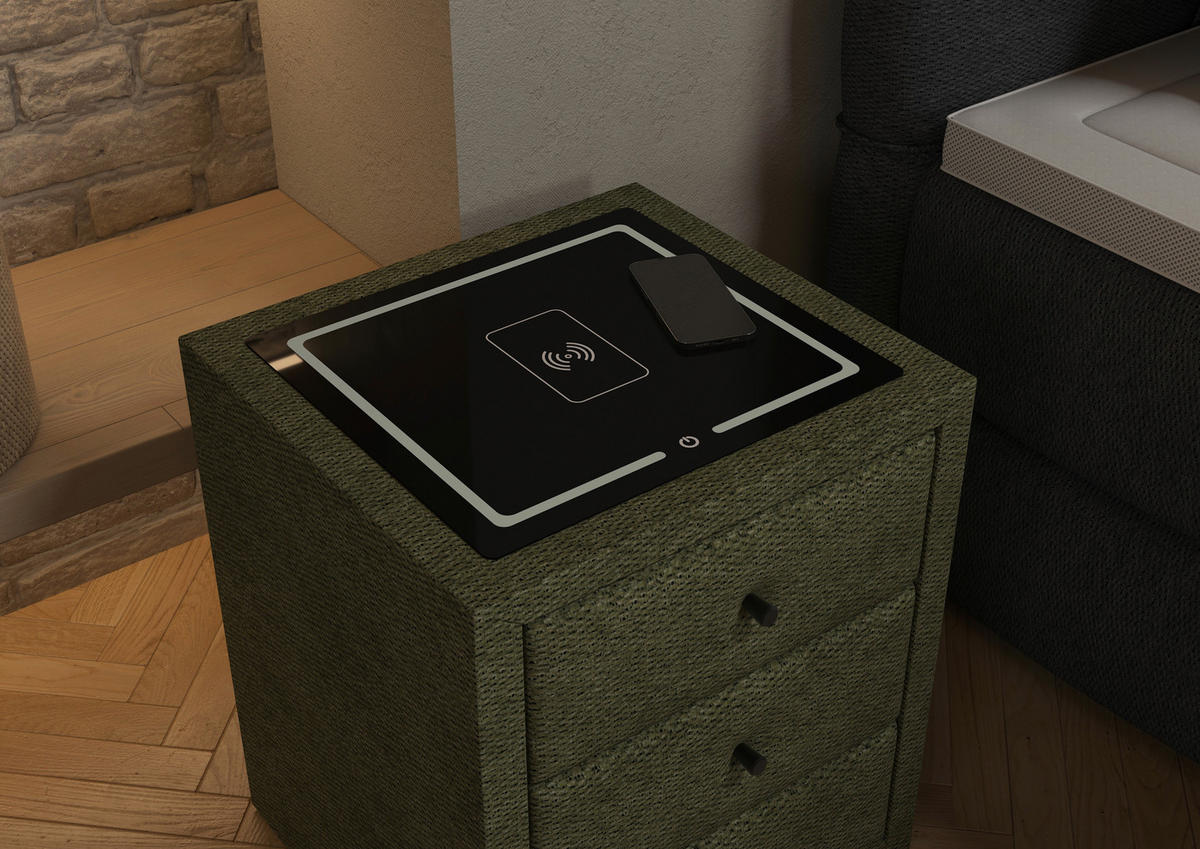 NACHTSCHRANK 49,5/56,5/46 cm, Grün,  - Schwarz/Grün, Basics, Glas/Kunststoff (49,5/56,5/46cm) - Chameo