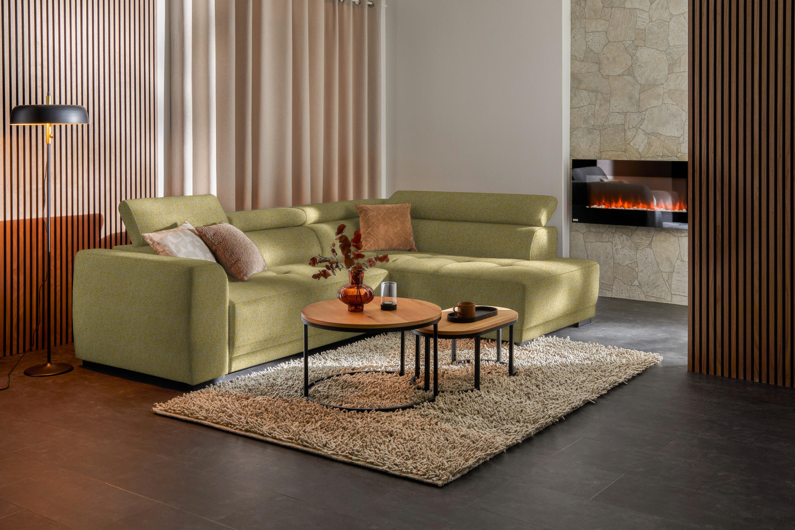 ECKSOFA in Struktur Gelb  284/205 cm  - Gelb/Schwarz, Design, Kunststoff/Textil (284/205cm) - Xora
